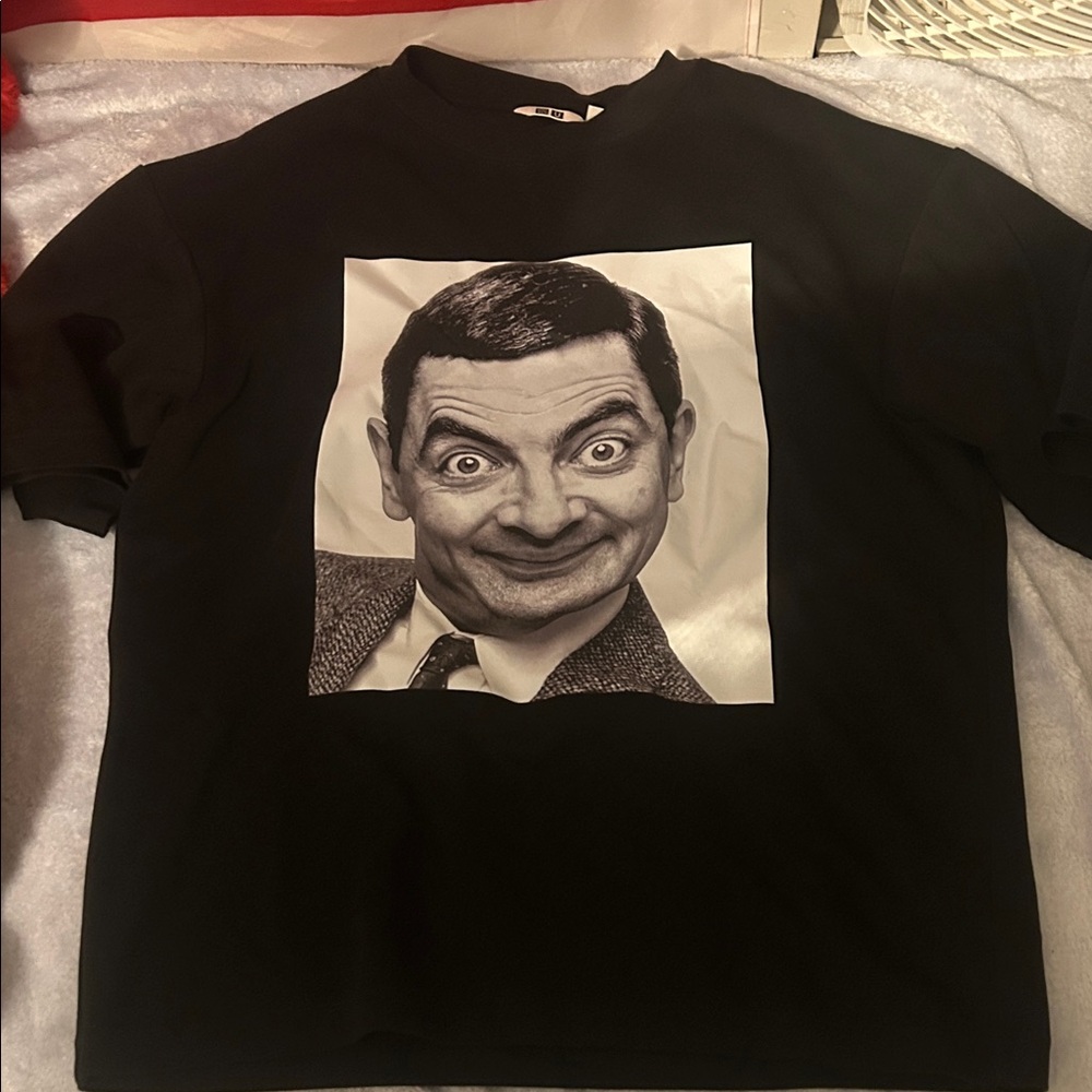 Black Graphic Crewneck T-Shirt with Front Portrait Print
